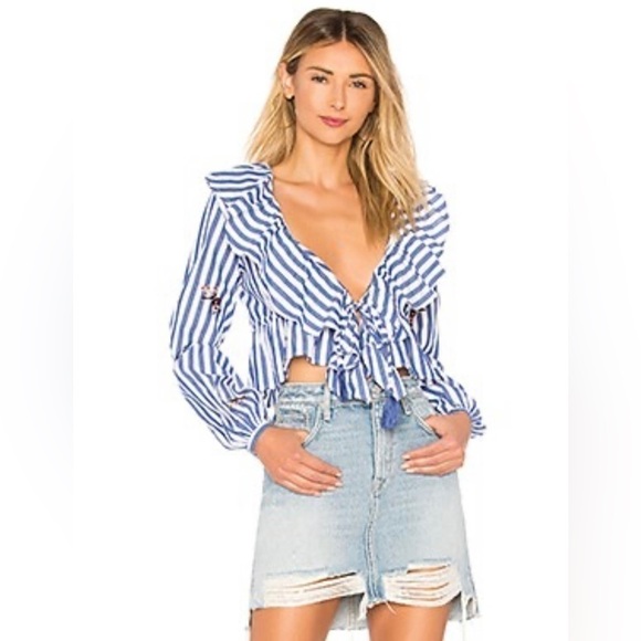 Tularosa Emily Top Womens Striped Plunge Neckline Revolve Blouse Size Small - Picture 2 of 12